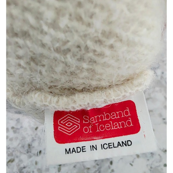 Vintage Samband of Iceland Wool Hat Fair Isle Knit Beanie Cap Cream Blue Pink main image 7